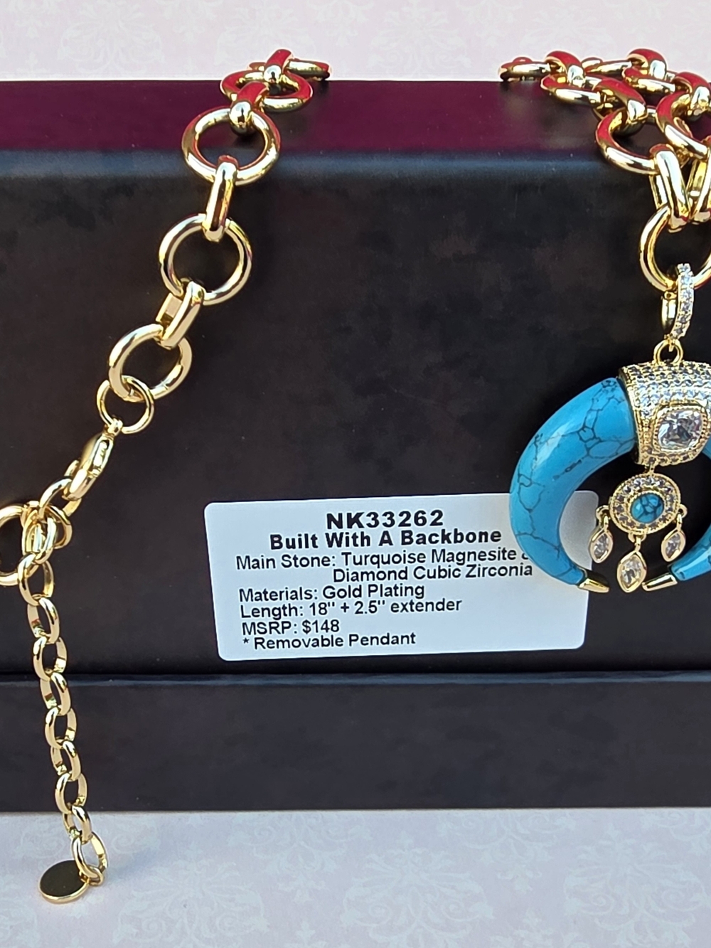 Bomb Party Outlaw Gold-Tone Turquoise Crescent Pendant Necklace - Picture 7 of 12